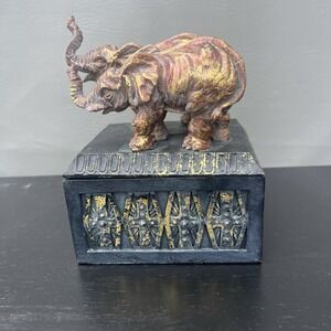 Elephant Trinket Jewelry Treasure Box 5" X 6" Decor Vintage
